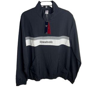 Reebok Men's Retro Colorblocked Quarter-Zip Popover - Black/Gray/White Size 2XL